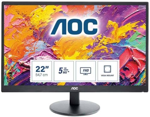 AOC 22 Inch FHD Monitor E2270SWHN | 60Hz, TN, 5ms, Vesa 100 x 100, Tilt | Multimedia monitor (1920 x 1080 @ 60Hz, TN, 5ms, HDMI/VGA)