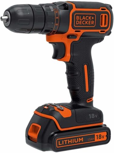 BLACK+DECKER 18 V Cordless Electric Drill Driver with 10 Torque Settings, 1.5 Ah Lithium-Ion, BDCDC18-GB