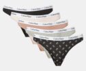 Calvin Klein Women's Carousel Thongs 5-Pack Black/Grey/Nymph's/Cedar/CK (M)