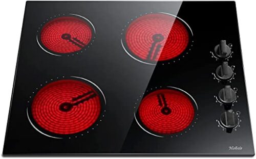 Hobsir Electric Hob | 4 Zones Built in Electric Hob | Electric Glass Hob | Knobs 6000W Ceramic Hob | 60cm Non-abrasive Glass Auto Switch off