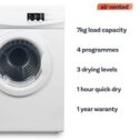 electriQ 7kg Vented Tumble Dryer White Anti-Crease Quick Dry Vent hose included