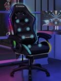 ELFORDSON Gaming Chair Massage Lumbar Reclining Footrest PU Leather Black