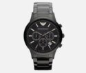 Emporio Armani Men’s Black Chronograph Watch AR Full Set Box Papers New Steel