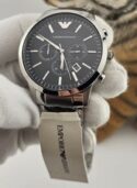 EMPORIO ARMANI MEN'S WATCH AR2460 BLACK DIAL WITH STAINLESS STEEL SILVER STRAP