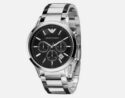 Emporio Armani Men Watch Stainless Steel Chronograph Black Dial Full Set
