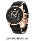 EMPORIO ARMANI Sportivo AR5905 Rose Gold Black Silicone Mens Chrono Watch