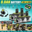 For Ryobi 18V 8.0AH Battery P108 Lithium Battery RB18L50 RB18L40 P108 /Charger