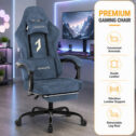 Gaming Chair with Vibration Lumbar Support Suede Leather Headrest Dark Gray Soft