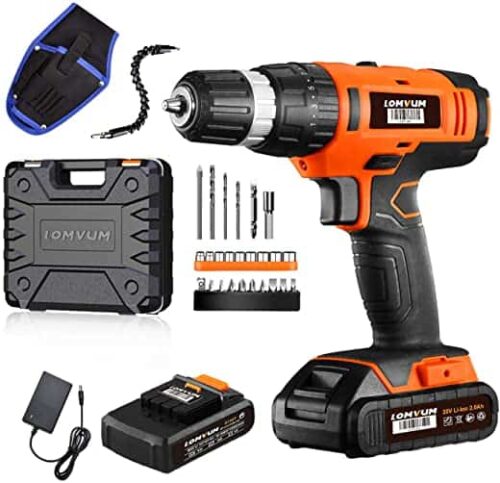 Lomvum 20V Cordless Impact Drill 8720T | 2 * 2.0Ah Li-Ion Batteries | 2 Speed Hammer Drill | Screwdriver 21 Torque |27pcs Accessories