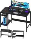 MINOSYS gaming office computer desk - 120cm table with shelves modern Charcoal