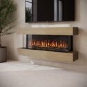 Oak Media Wall Mounted 3-Sided Electric Fireplace with Logs - 55 inch - A AGL085