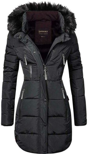 Spindle Womens Designer Long Fur Parka Hooded Jacket | Ladies Long Quilted Coat | Long Padded Coat | Lightweight Quilted Jacket