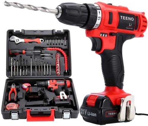 TEENO Cordless Drills & Screwdrivers | 2 Lithium-Ion Batteries 1500mAh Screwdriver Max Torque 40 N.m |10mm Chuck, Variable Speed, 18+1 Torque