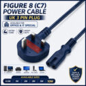 UK FIGURE 8 POWER CABLE C7 LEAD 2 PIN TV PS5 PS4 XBOX LAPTOP MAINS 1M–10M LOT