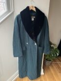 Vintage 1990s Gil Bret Faux Fur Teal and Black Buttoned Long Winter Coat Size XL
