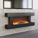 Wall Mounted Electric Fire Fireplace Black MDF LED Flame 24hTimer WiFi Available