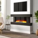 Wall Mounted Electric Fire H-shape Surround Fireplace 7 LED Flames WiFi Function