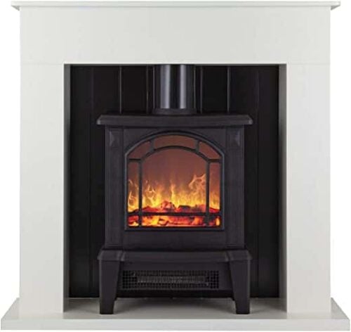 Warmlite Heater WL45037W | Electric Fireplace Suite with Adjustable Thermostat Control | 2 Heat Settings | LED Flame Effect | Safety Cut-Out System