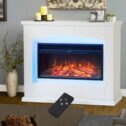 White Freestanding Fireplace Mantel Surround Electric Fire Heater with LED Light